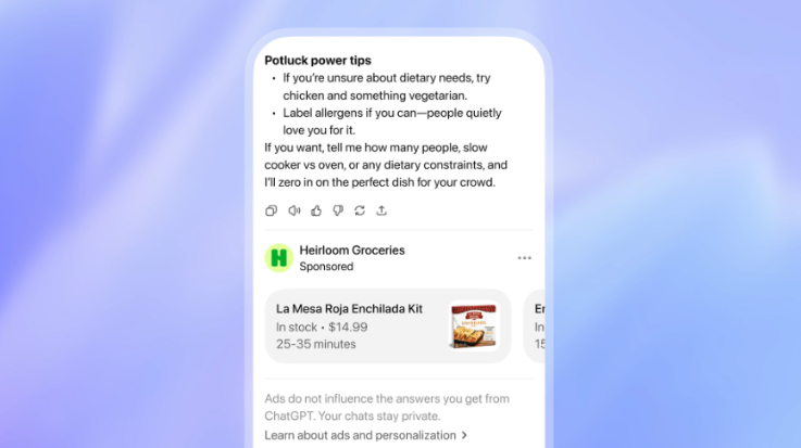 Chat Gpt ads 2026 example what it looks like for users